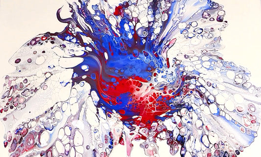 Betta - White, Red & Blue Acrylic Pour by NightOwl-Studio