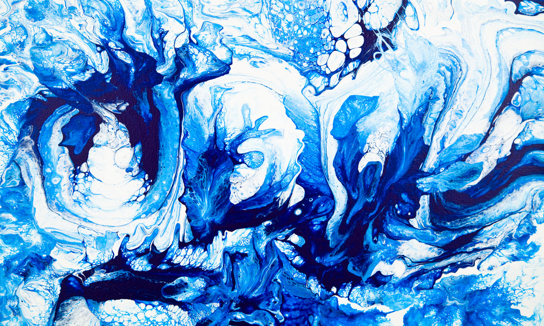 The Jester – Blue & White Acrylic Pour on Canvas by NightOwl Studio