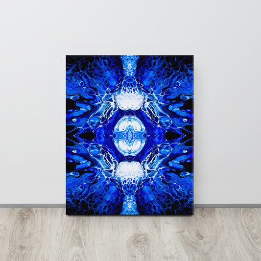 NightOwl Studio Abstract Wall Art, Blue Nucleus, Boho Living Room, Bedroom, Office, and Home Decor, Premium Canvas with Wooden Frame, Acrylic Painting Reproduction, 16” x 20”