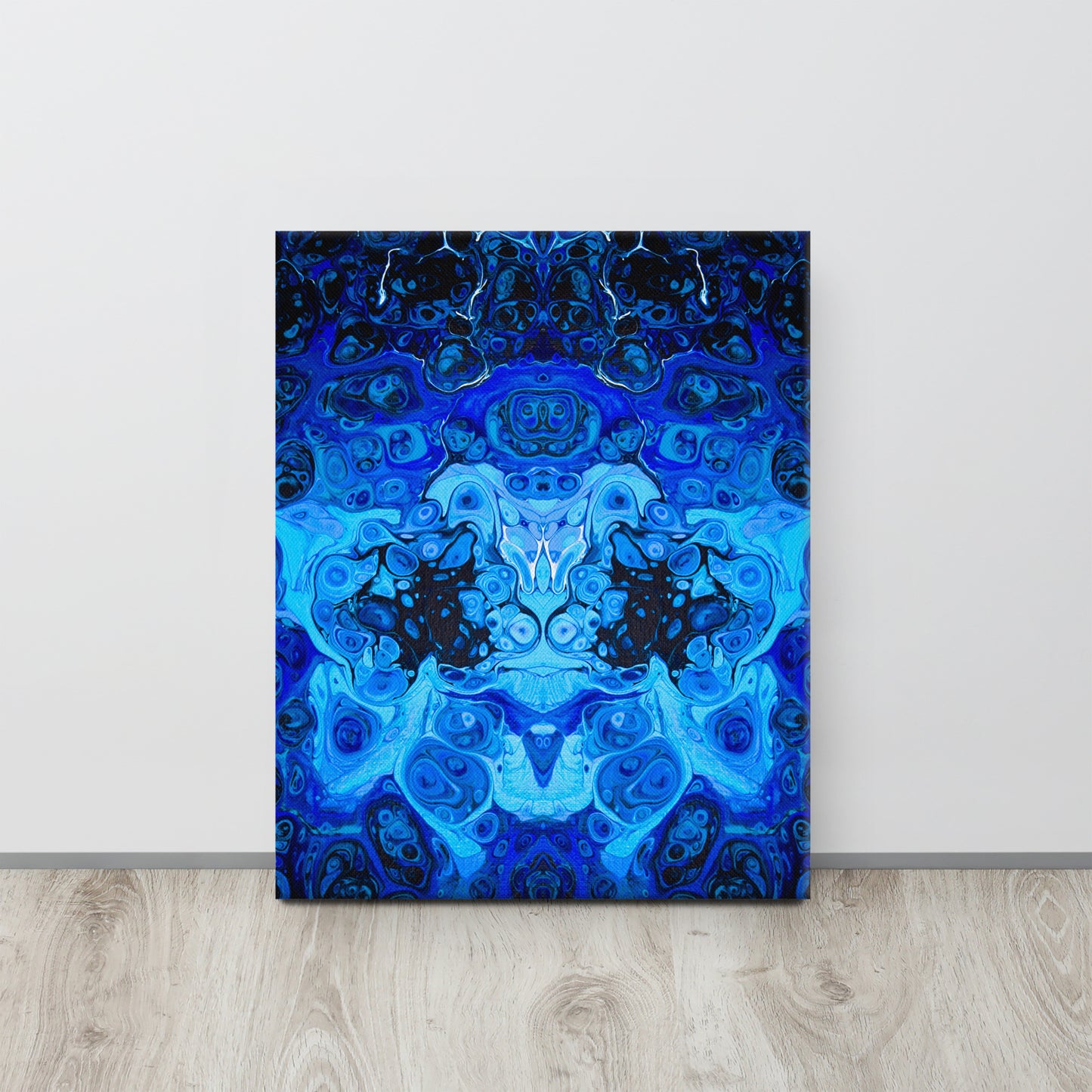 NightOwl Studio Abstract Wall Art, Blue Bliss, Boho Living Room, Bedroom, Office, and Home Decor, Premium Canvas with Wooden Frame, Acrylic Painting Reproduction, 16” x 20”