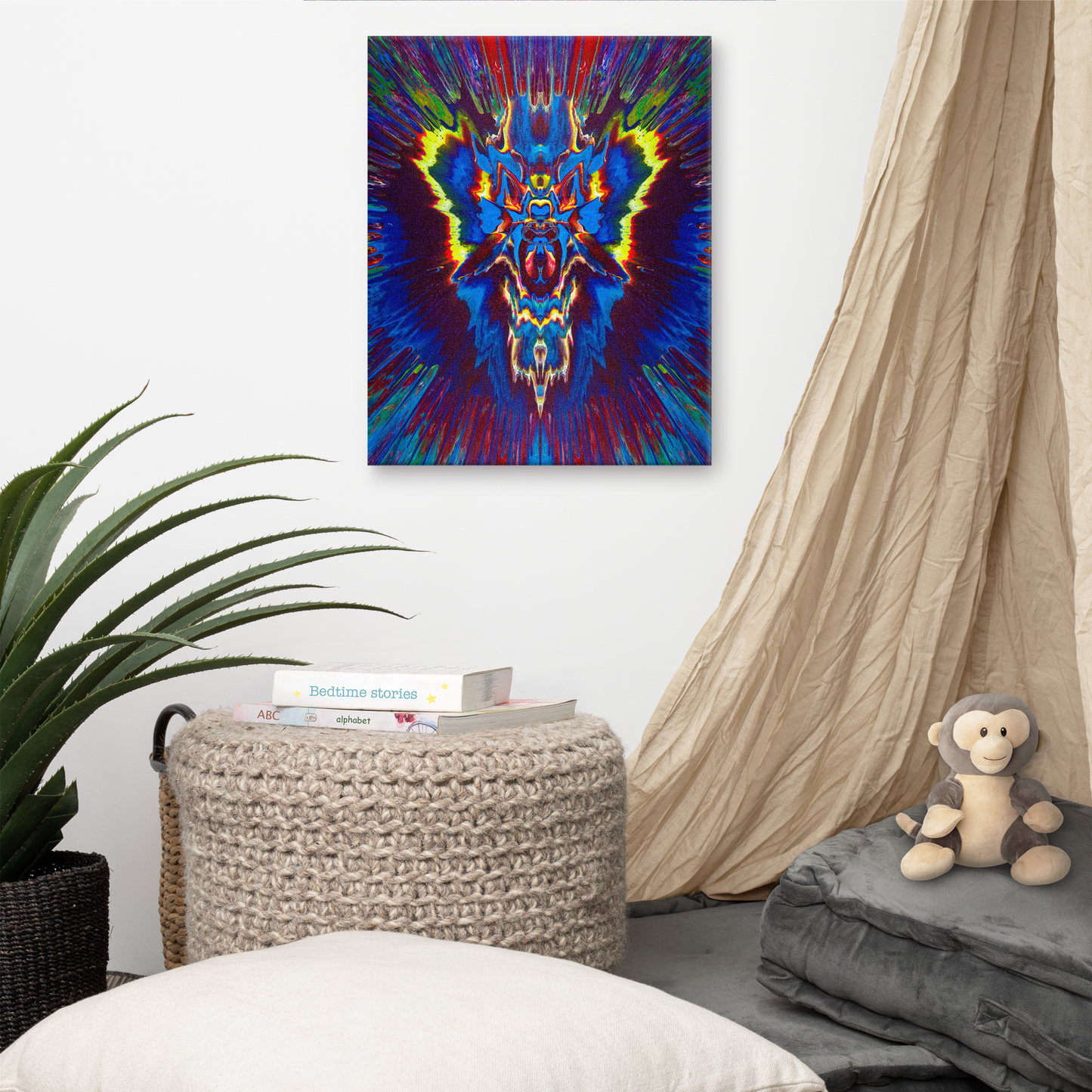 NightOwl Studio Abstract Wall Art, Angel Storm, Boho Living Room, Bedroom, Office, and Home Decor, Premium Canvas with Wooden Frame, Acrylic Painting Reproduction, 16” x 20”