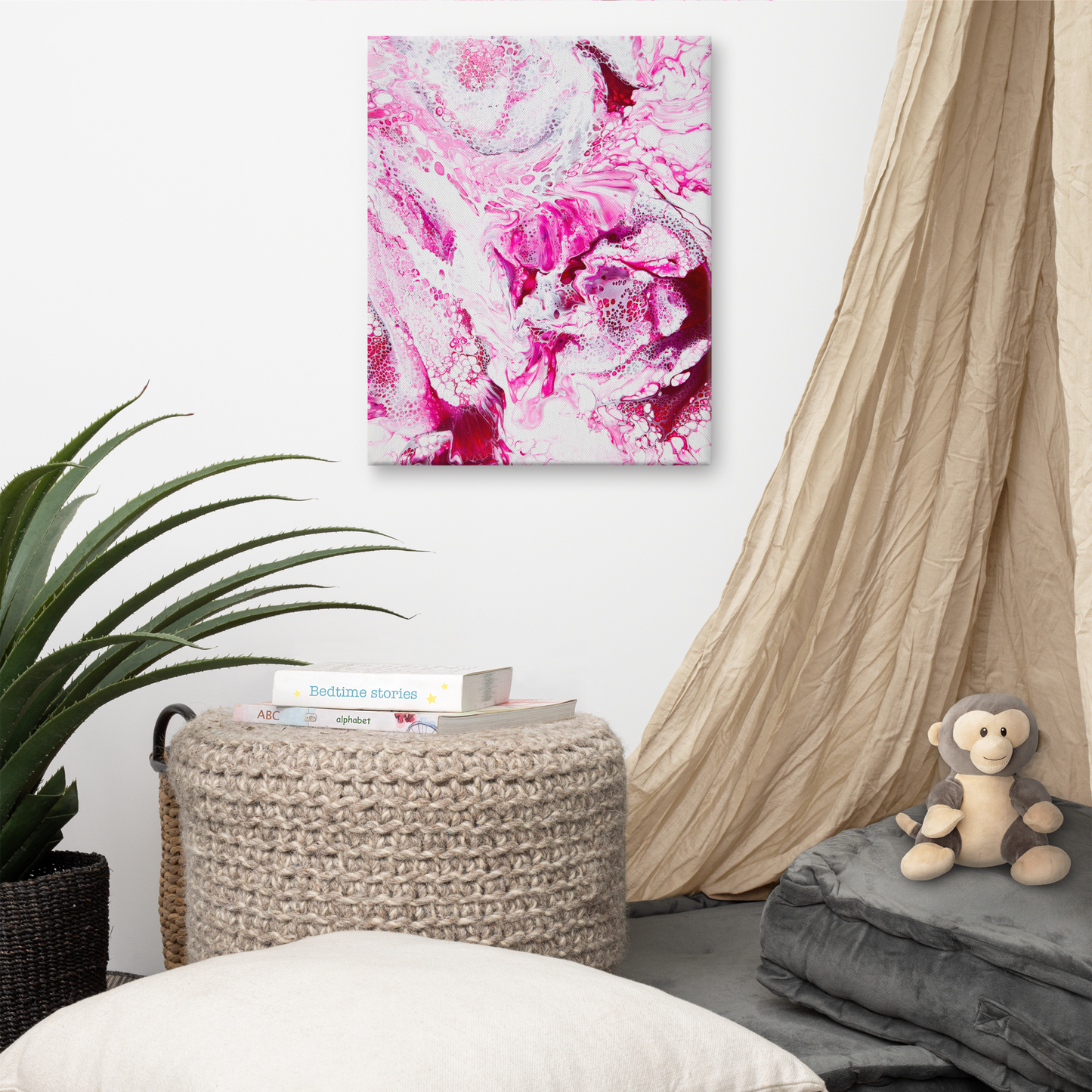 NightOwl Studio Abstract Wall Art, Pink Distortion, Boho Living Room, Bedroom, Office, and Home Decor, Premium Canvas with Wooden Frame, Acrylic Painting Reproduction, 16” x 20”