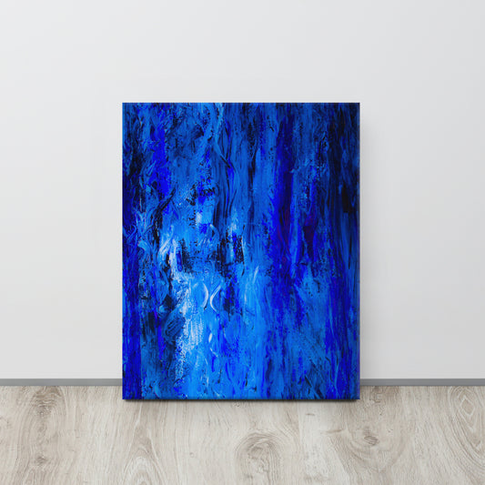 NightOwl Studio Abstract Wall Art, Blue Woods, Boho Living Room, Bedroom, Office, and Home Decor, Premium Canvas with Wooden Frame, Acrylic Painting Reproduction, 16” x 20”
