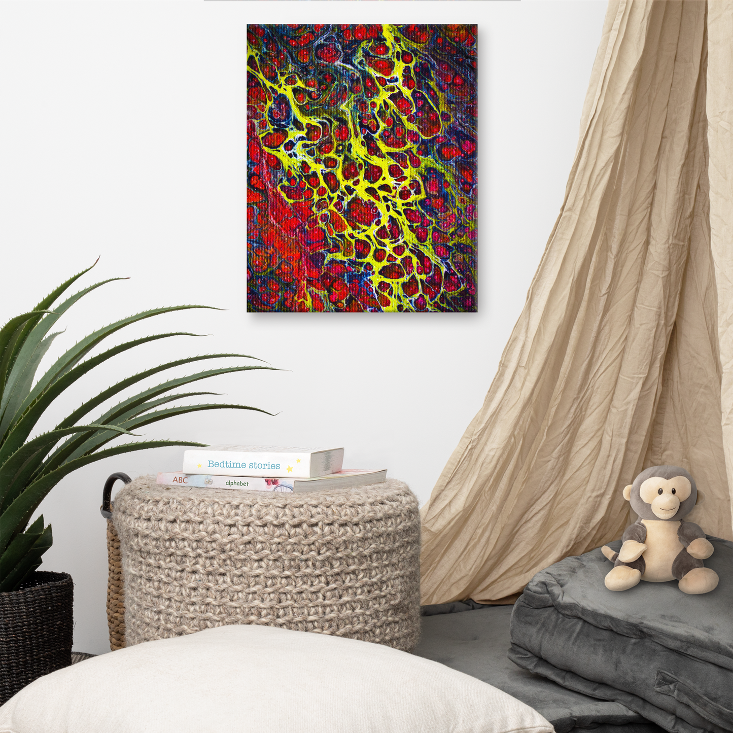 NightOwl Studio Abstract Wall Art, Crown of Thorns, Boho Living Room, Bedroom, Office, and Home Decor, Premium Canvas with Wooden Frame, Acrylic Painting Reproduction, 16” x 20”