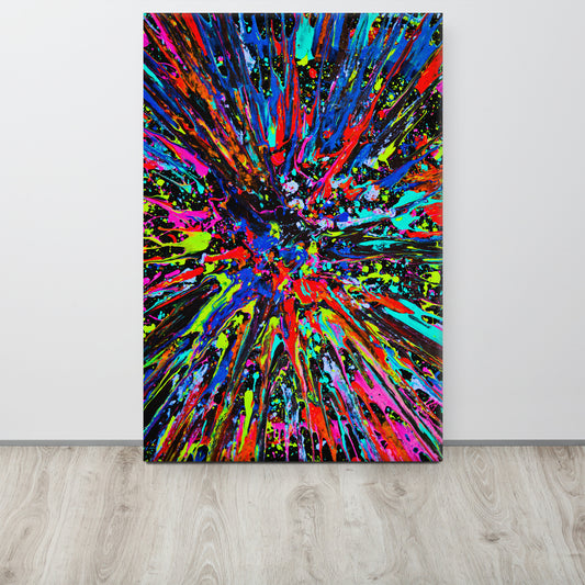 NightOwl Studio Abstract Wall Art, Splatter, Boho Living Room, Bedroom, Office, and Home Decor, Premium Canvas with Wooden Frame, Acrylic Painting Reproduction, 24” x 36”