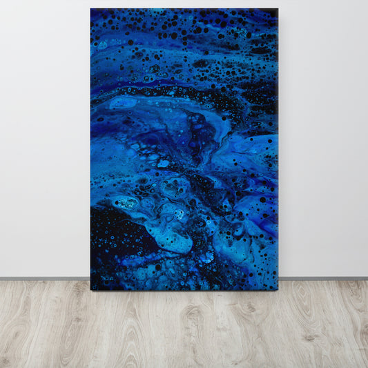 NightOwl Studio Abstract Wall Art, Blue Abyss, Boho Living Room, Bedroom, Office, and Home Decor, Premium Canvas with Wooden Frame, Acrylic Painting Reproduction, 24” x 36”