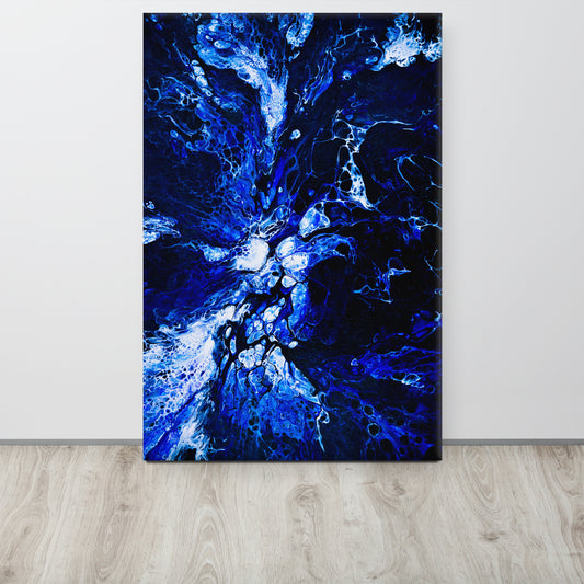 NightOwl Studio Abstract Wall Art, Blue Burst, Boho Living Room, Bedroom, Office, and Home Decor, Premium Canvas with Wooden Frame, Acrylic Painting Reproduction, 24” x 36”