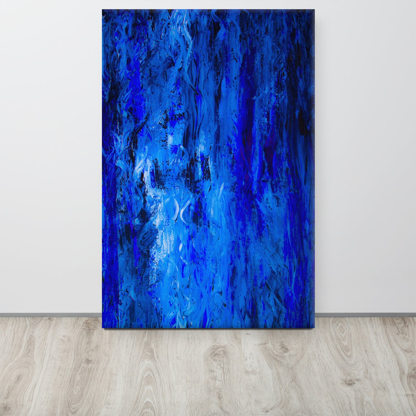 NightOwl Studio Abstract Wall Art, Blue Woods, Boho Living Room, Bedroom, Office, and Home Decor, Premium Canvas with Wooden Frame, Acrylic Painting Reproduction, 24” x 36”
