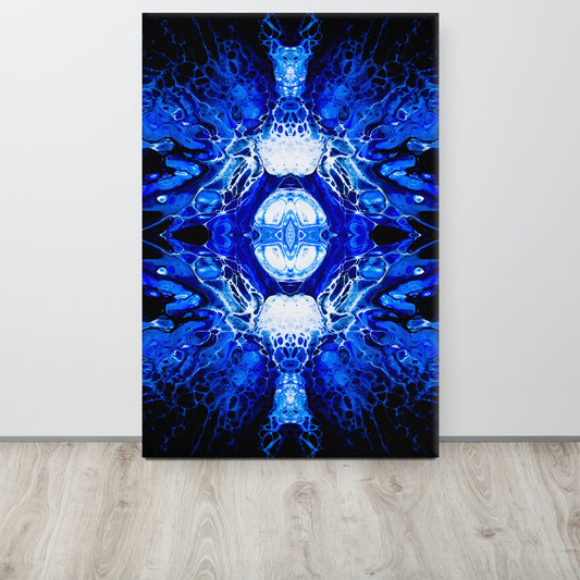 NightOwl Studio Abstract Wall Art, Blue Nucleus, Boho Living Room, Bedroom, Office, and Home Decor, Premium Canvas with Wooden Frame, Acrylic Painting Reproduction, 24” x 36”