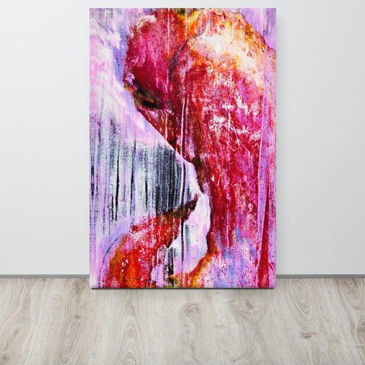 NightOwl Studio Abstract Wall Art, Pink Rain, Boho Living Room, Bedroom, Office, and Home Decor, Premium Canvas with Wooden Frame, Acrylic Painting Reproduction, 24” x 36”