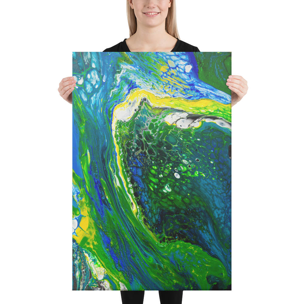 NightOwl Studio Abstract Wall Art, Green Stream, Boho Living Room, Bedroom, Office, and Home Decor, Premium Canvas with Wooden Frame, Acrylic Painting Reproduction, 24” x 36”