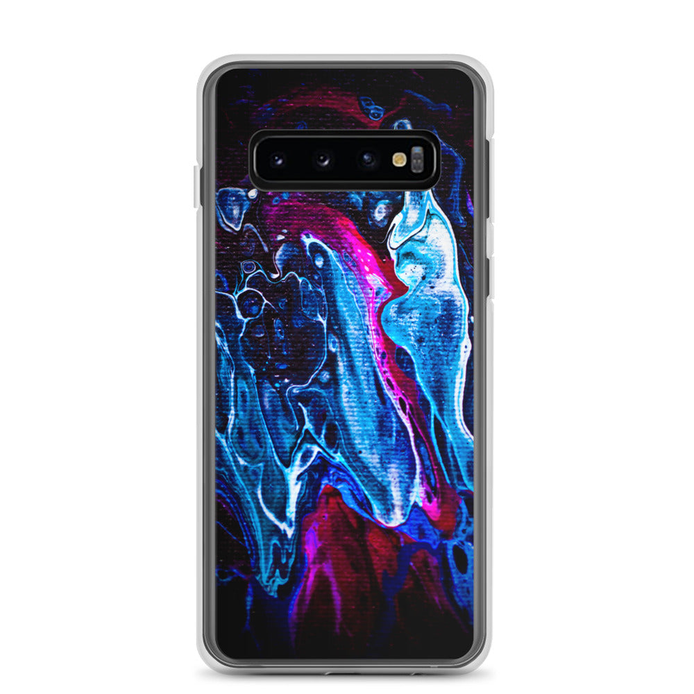 NightOwl Studio Custom Phone Case Compatible with Samsung Galaxy, Slim Cover for Wireless Charging, Drop and Scratch Resistant, Boho Art Colors, Blue Liquid