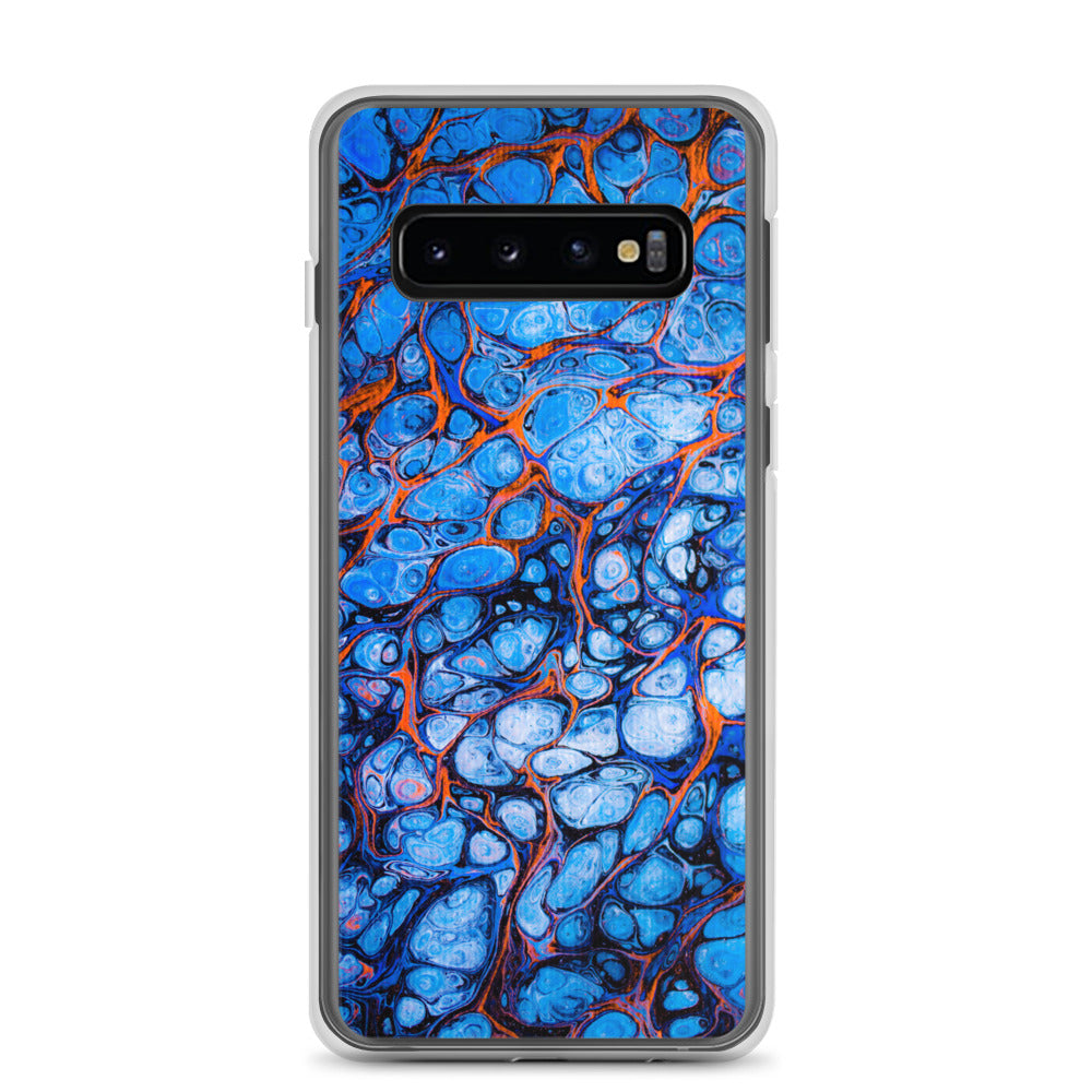 NightOwl Studio Custom Phone Case Compatible with Samsung Galaxy, Slim Cover for Wireless Charging, Drop and Scratch Resistant, Blue Fire