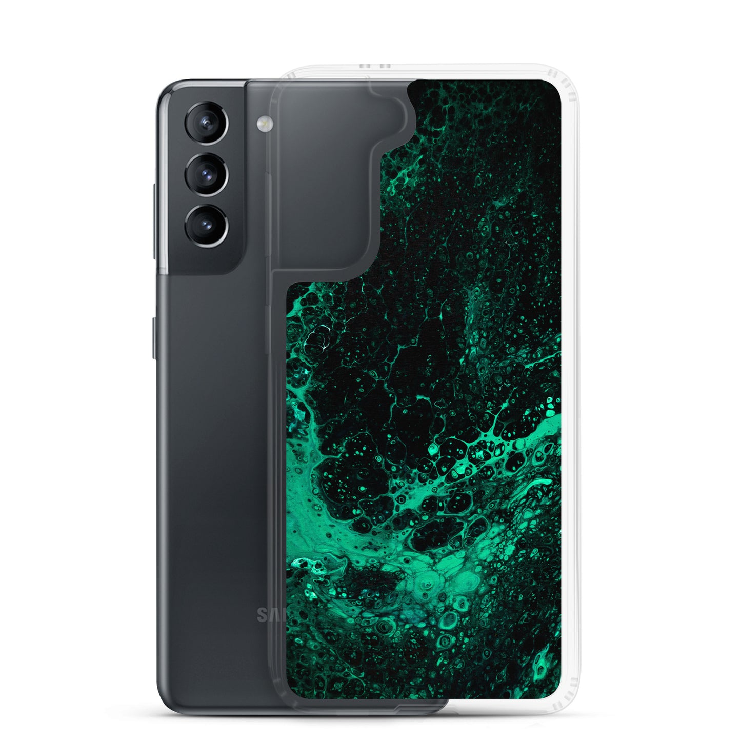 NightOwl Studio Custom Phone Case Compatible with Samsung Galaxy, Slim Cover for Wireless Charging, Drop and Scratch Resistant, Green Tide