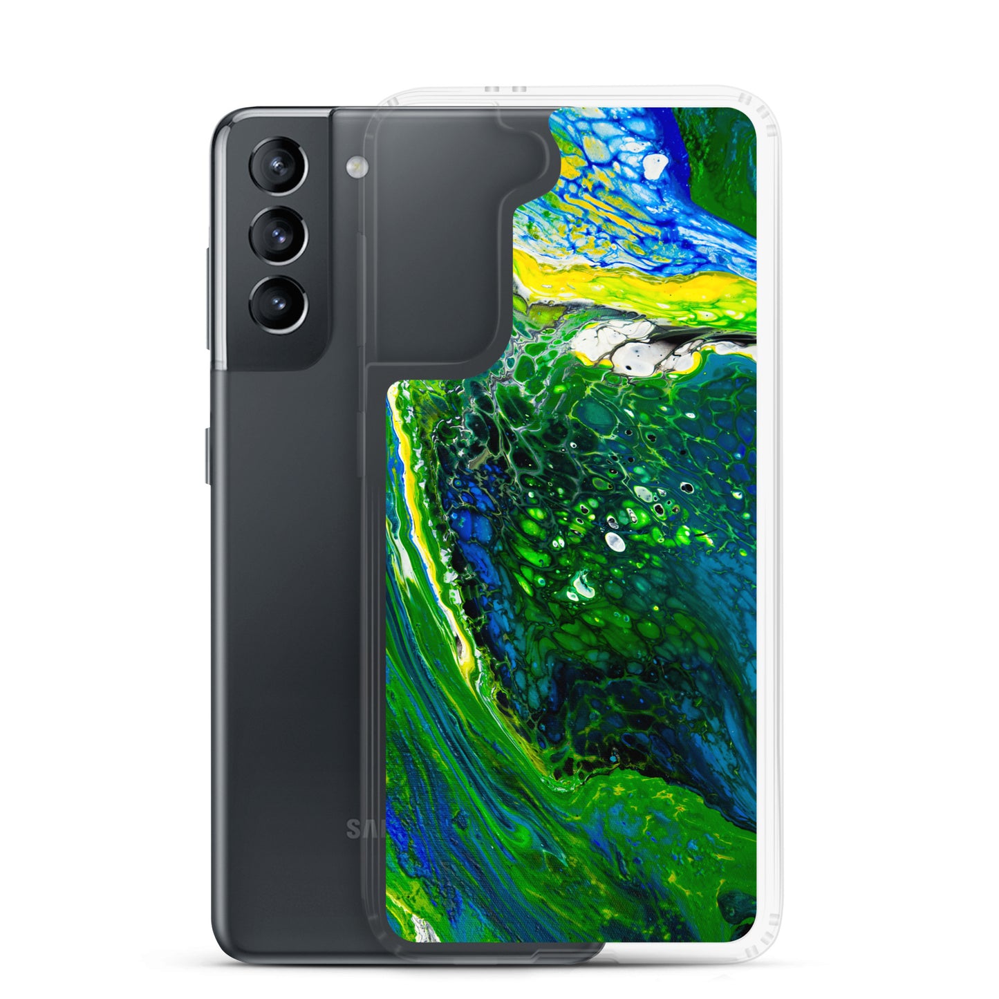 NightOwl Studio Custom Phone Case Compatible with Samsung Galaxy, Slim Cover for Wireless Charging, Drop and Scratch Resistant, Green Stream