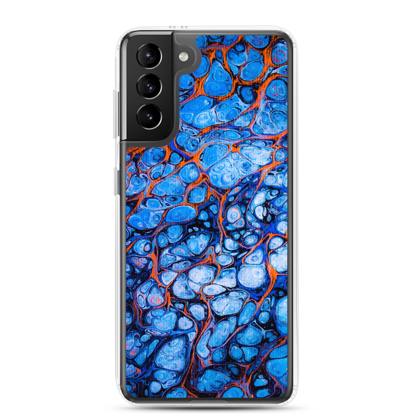 NightOwl Studio Custom Phone Case Compatible with Samsung Galaxy, Slim Cover for Wireless Charging, Drop and Scratch Resistant, Blue Fire