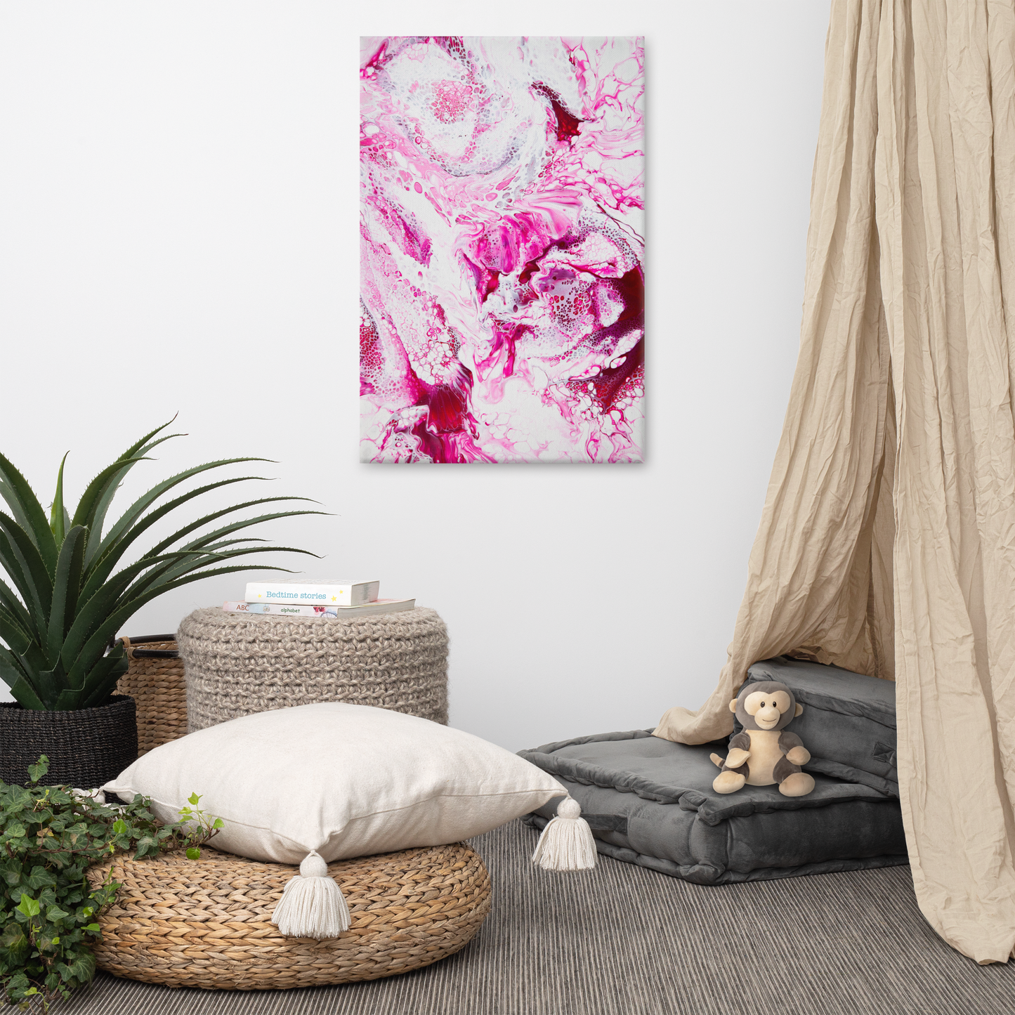 NightOwl Studio Abstract Wall Art, Pink Distortion, Boho Living Room, Bedroom, Office, and Home Decor, Premium Canvas with Wooden Frame, Acrylic Painting Reproduction, 24” x 36”