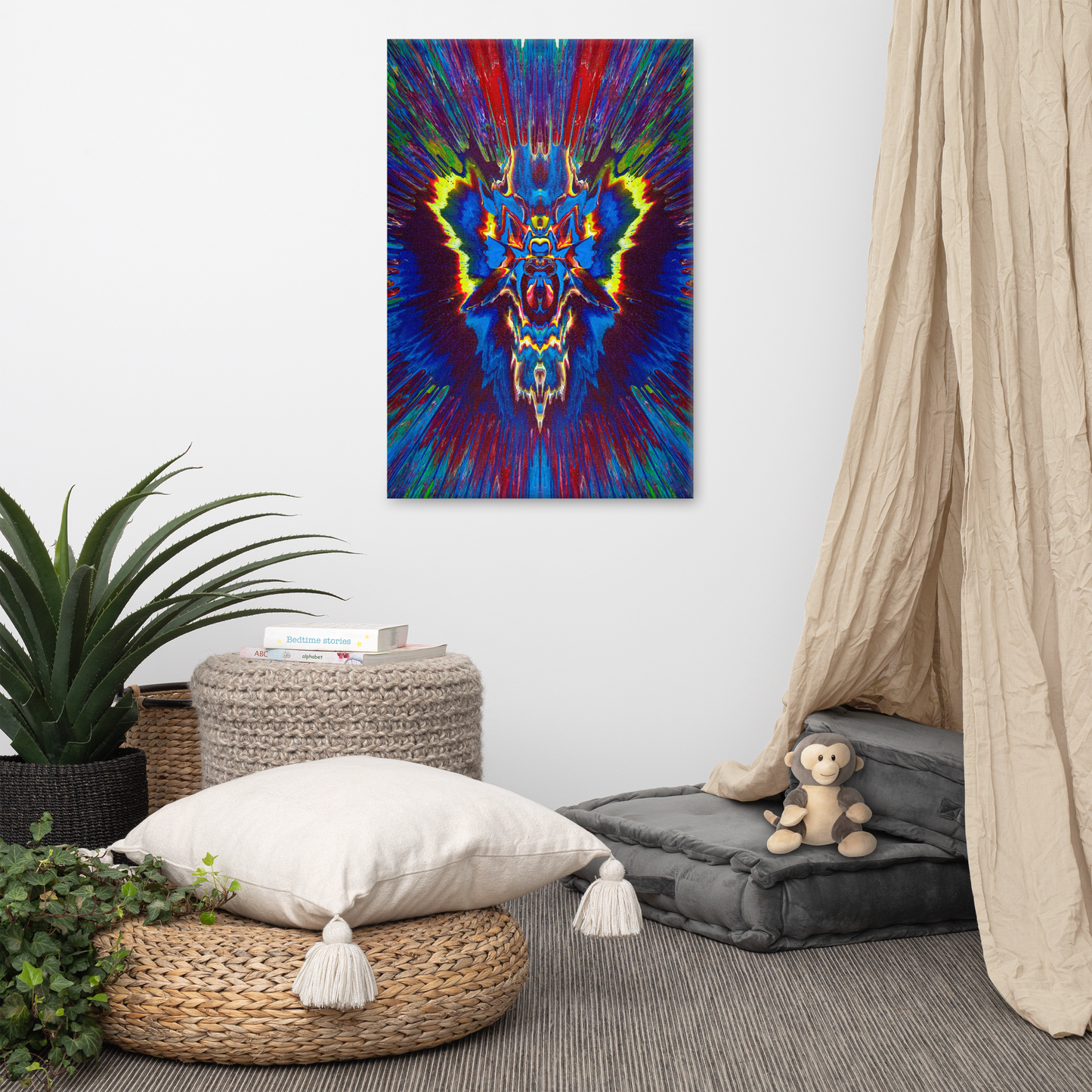 NightOwl Studio Abstract Wall Art, Angel Storm, Boho Living Room, Bedroom, Office, and Home Decor, Premium Canvas with Wooden Frame, Acrylic Painting Reproduction, 24” x 36”