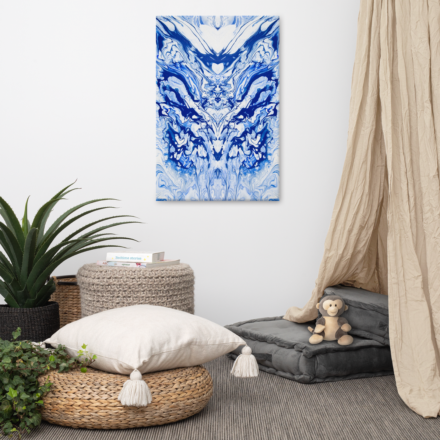 NightOwl Studio Abstract Wall Art, Lord Blue, Boho Living Room, Bedroom, Office, and Home Decor, Premium Canvas with Wooden Frame, Acrylic Painting Reproduction, 24” x 36”
